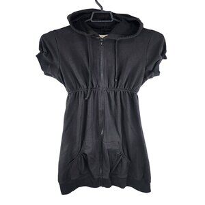 Women's Black Hooded Zip-Up Dress With Pockets Size L
